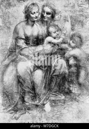 Cartoon von St. Anne mit Madonna mit dem Kind und Johannes, 15.Jahrhundert (1930) Künstler: Leonardo da Vinci Stockfoto