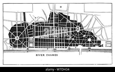 Sir Christopher Wren's Plan für den Wiederaufbau von London nach dem großen Brand 1666 (c 1902). Artist: Unbekannt Stockfoto