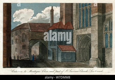 Der Eingang zur Montague Schließen, und Teil des St Saviour Kirche, Southwark, London, 1814. Artist: Unbekannt Stockfoto