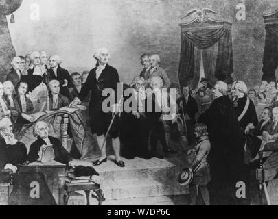 George Washington's Amtsantritt als Präsident, 1789. Artist: Tompkins H Matteson Stockfoto