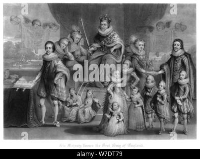 Die Familie von König James I von England, Schottland und Irland, (1816) Künstler: Charles Turner Stockfoto