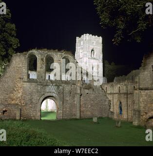 Fountains Abbey, beleuchtet, 12. Jahrhundert. Artist: Unbekannt Stockfoto