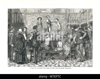 Ein Spiel in einem Elisabethanischen London Inn Hof, 1878 Künstler: Walter Thornbury Stockfoto