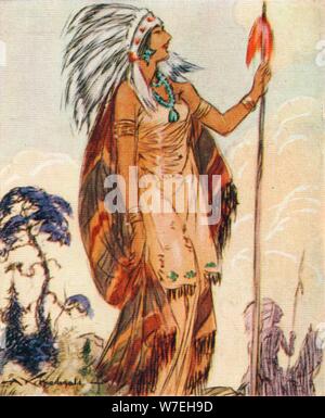 Pocahontas, Tochter des indianischen Häuptlings, John Smith, 1937 gerettet. Künstler: Alexander K MacDonald Stockfoto