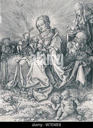 "Die Heilige Familie auf einer grasbewachsenen Bank", 1526 (1906). Künstler: Albrecht Dürer. Stockfoto