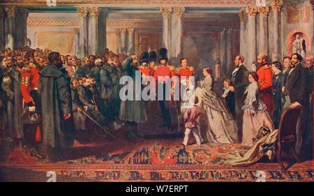 Königin Victoria die Wachen nach dem Krimkrieg 1856 Medaillen vorlegen (1906). Künstler: W Bunney. Stockfoto