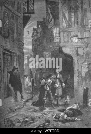 Die große Pest: Szenen in den Straßen von London 1665-1666 (1905). Künstler: unbekannt. Stockfoto