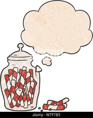 Cartoon jar von Candy mit Gedanken Blase im grunge Textur Stil Stock Vektor