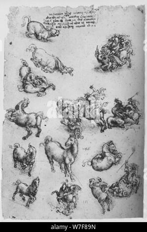 "Sheet Studien der Pferde, eine Katze und St. Georg und der Drache", c1480 (1945). Künstler: Leonardo da Vinci. Stockfoto