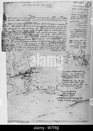 "Seite von Text mit Skizzen der Landschaft", c1480 (1945). Künstler: Leonardo da Vinci. Stockfoto