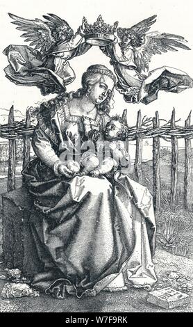 "Jungfrau und Kind, die von zwei Engeln gekrönt", 1518, (1906). Künstler: Albrecht Dürer. Stockfoto