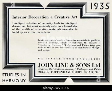 "Inneneinrichtung eine kreative Kunst - John Line and Sons Ltd", 1935. Artist: Unbekannt. Stockfoto