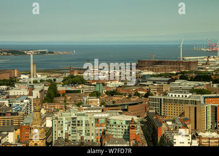 Nördlich von Liverpool von der Radio City Tower, in Richtung der neuen Everton Stadion Stockfoto