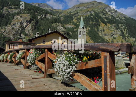 Gressoney Saint Jean Stadtbild, Aosta, Italien. Stockfoto