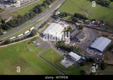 Luftaufnahme der Stadt Heliport am Barton, Manchester City Flughafen, Großbritannien Stockfoto