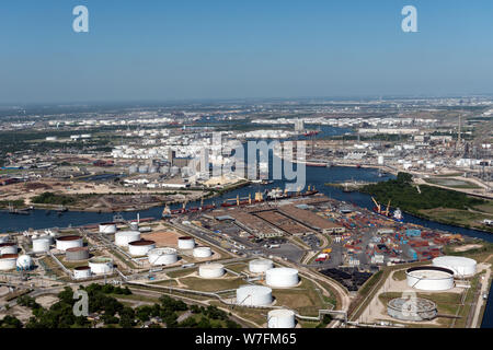 Luftbild 2014 des Houston Ship Channel und Umgebung Energie in Houston, Texas Stockfoto