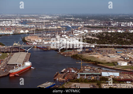 Luftbild 2014 des Houston Ship Channel und Umgebung Energie in Houston, Texas Stockfoto