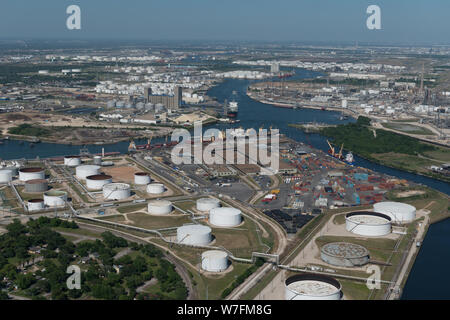 Luftbild 2014 des Houston Ship Channel und Umgebung Energie in Houston, Texas Stockfoto
