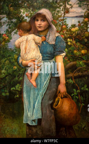Die junge Mutter, durch den Obstgarten, Annie Swynnerton, 1885, Stockfoto