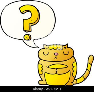 Cartoon Katze mit Fragezeichen mit Sprechblase in glatten Farbverlauf Stock Vektor