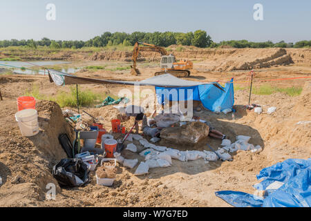 Archäologische Grabung auf dem Gelände der Entdeckung eines kolumbianischen Mammut in der Nähe von Italien, Texas Stockfoto