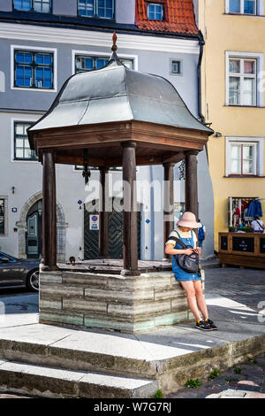 Mittelalterliche Rad gut Wasser in Tallinn, Estland, am 21. Juli 2019 fetch Stockfoto