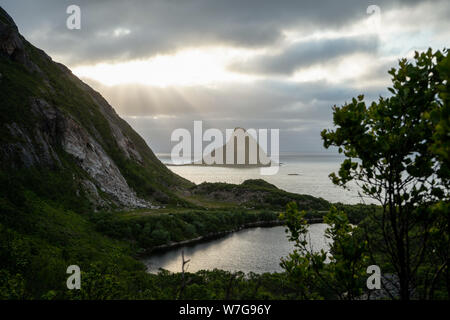 Nationale touristische Route auf der Insel Andoya Vesteralen Archipel, Nordland County im Norden Norwegens. Bleik ist ein Fischerdorf an der nordwestlichen Par Stockfoto