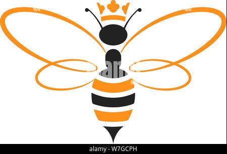 Vector Illustration. Queen Bee Symbol mit Krone in Schwarz und Gelb. Isolierte und geometrischen. Stock Vektor