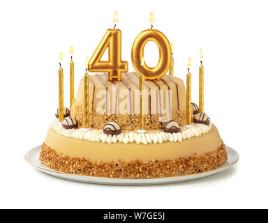 Festliche Kuchen mit goldenen Kerzen - Nummer 40 Stockfoto