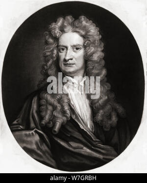 Sir Isaac Newton, 1642-1727. Englischer Physiker und Mathematiker. Nach einem Gemälde von Sir George Kneller. Stockfoto