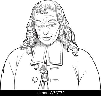 Blaise Pascal line Art Portrait, Vector, Stock Vektor