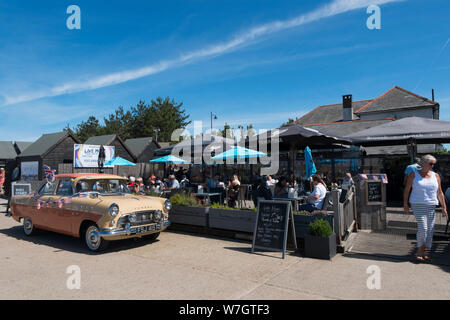 Der Hafen Garten Cafe am Hafen Southquay in Whitstable, Kent, Großbritannien Stockfoto