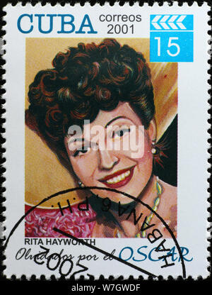 Rita Hayworth auf kubanische Briefmarke Stockfoto