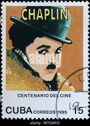 Charlie Chaplin Porträt über kubanische Briefmarke Stockfoto