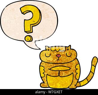 Cartoon Katze mit Fragezeichen mit Sprechblase im Retro Stil Textur Stock Vektor