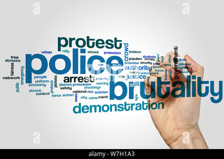Polizei-Brutalität-Wort-Cloud-Konzept Stockfoto