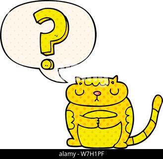 Cartoon Katze mit Fragezeichen mit Sprechblasen im Comic Stil Stock Vektor