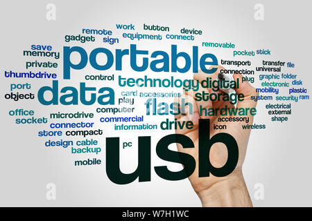 USB-Word Cloud-Konzept mit zugehörigen Daten fahren tags Stockfoto