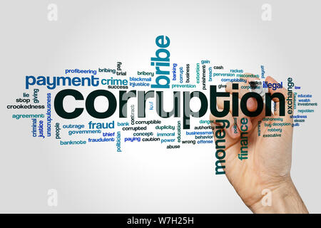 Korruption-Konzept Word Cloud-Hintergrund Stockfoto