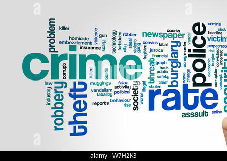 Crime Rate Konzept Word Cloud-Hintergrund Stockfoto