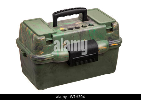 Große Hülle. Jagd Patrone ammo Box isoliert auf weißem Hintergrund. Stockfoto