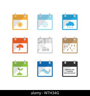 Wetter und Jahreszeit flache Design Symbol Kalender Vector Illustration. Jahreszeiten und Klima Symbol Kalender in flachem Design Vector Stock Vektor