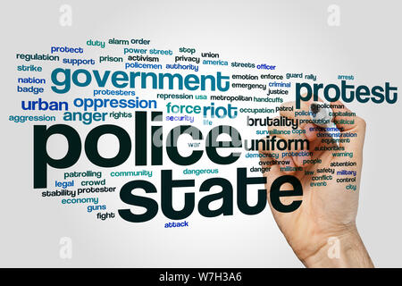 Polizeistaat Konzept Word Cloud-Hintergrund Stockfoto