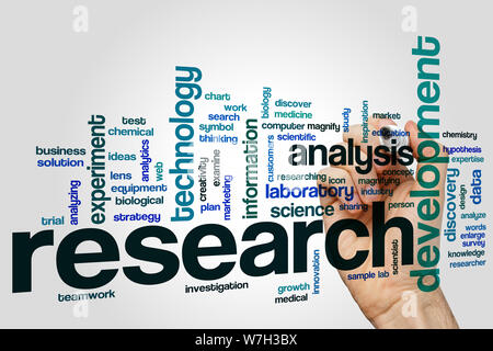 Forschungskonzept Wort Wolke mit Analysetechnik Verwandte tags Stockfoto