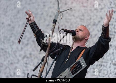 SIBIU, Rumänien - 26. JULI 2019: Norwegische Nordic Music band Wardruna live bei Artmania Festival Stockfoto