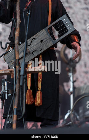 SIBIU, Rumänien - 26. JULI 2019: Norwegische Nordic Music band Wardruna live bei Artmania Festival Stockfoto