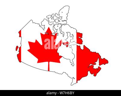 Übersichtskarte von Kanada über einen weißen Hintergrund mit der Nationalflagge Hintergrund Stock Vektor