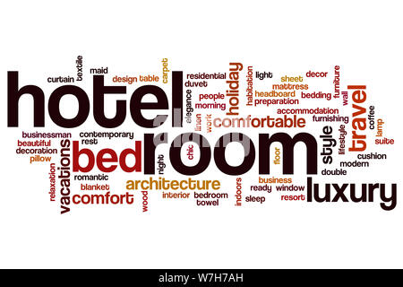 Hotel Zimmer Wort cloud Konzept Stockfoto