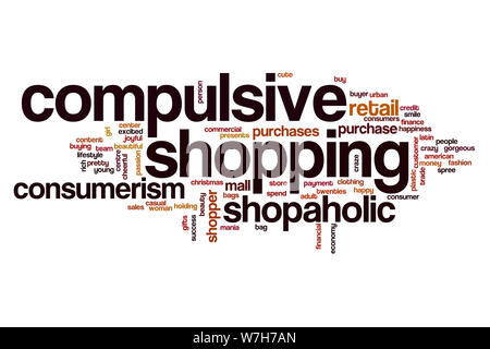 Compulsive shopping Wort cloud Konzept Stockfoto