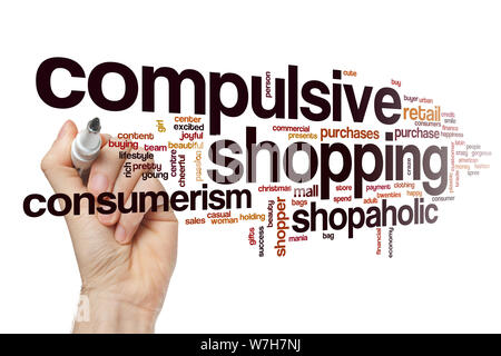 Compulsive shopping Wort cloud Konzept Stockfoto